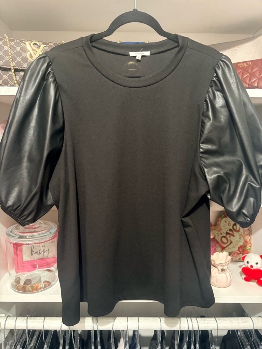 Maurices Black Puff Faux Leather Sleeve Sweatshirt
